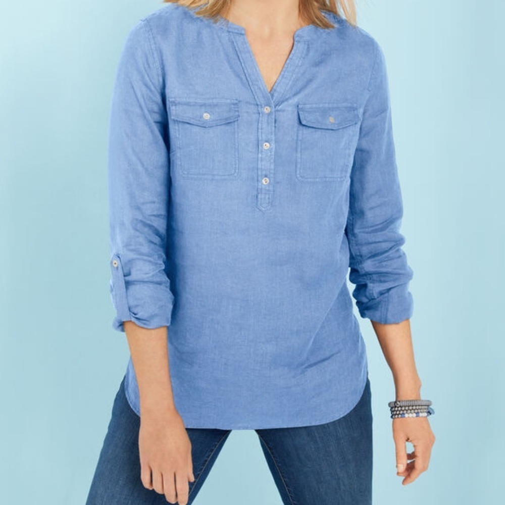 Talbots Light Blue V-Neck Blouse - Picture 2 of 5